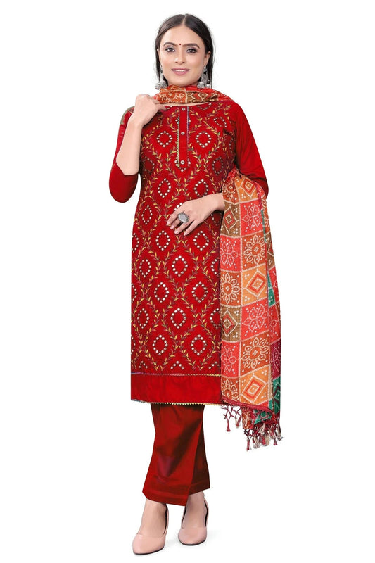 Red Unstitched Cotton Pant Style Suit NCUS11610478