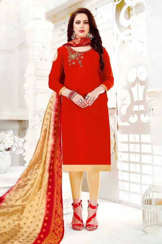 Red Unstitched Cotton South Slub Straight Suit NCUS11610263