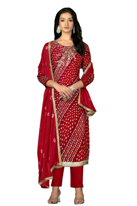 Red Unstitched Jam Cotton Straight Suit NCUS11610344