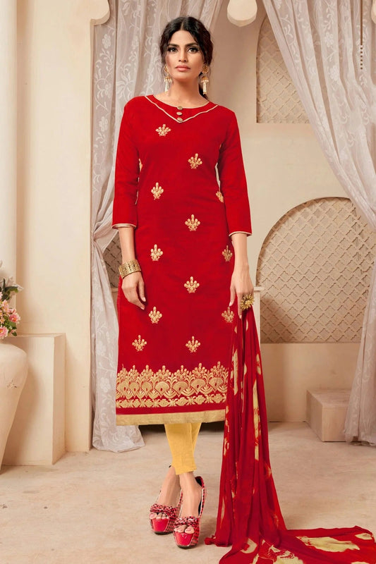 Red Unstitched Modal Silk Straight Suit NCUS11610240