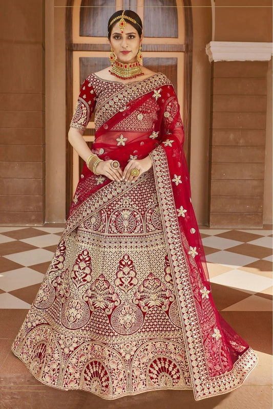 Red Velvet Hand Bridal Lehenga Choli NCLC10810466