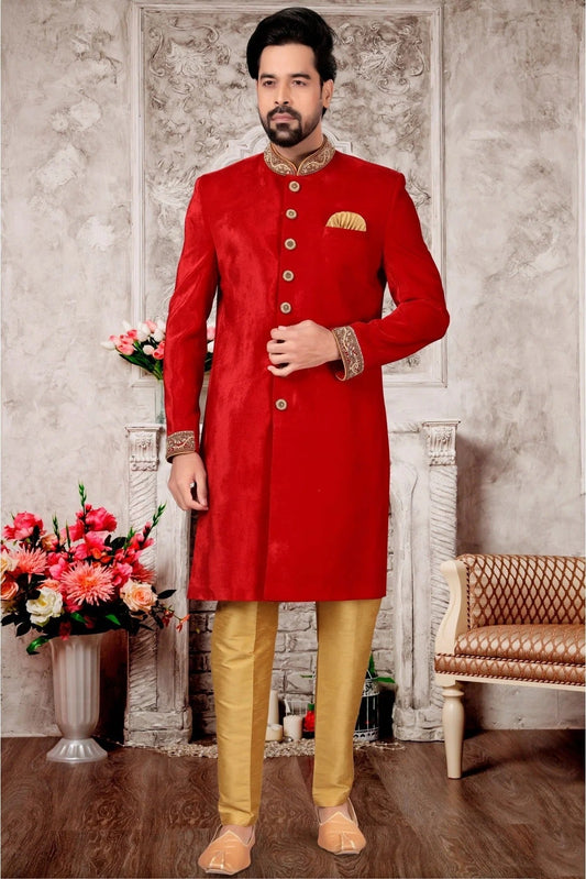 Red Velvet Sherwani NCSH10410403