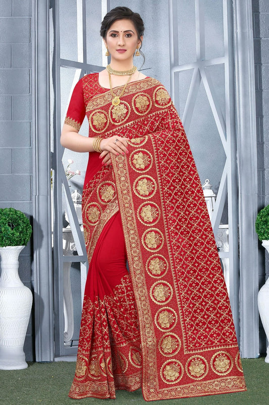 Red Vichitra Bloming Silk Designer Saree NCSD10910220