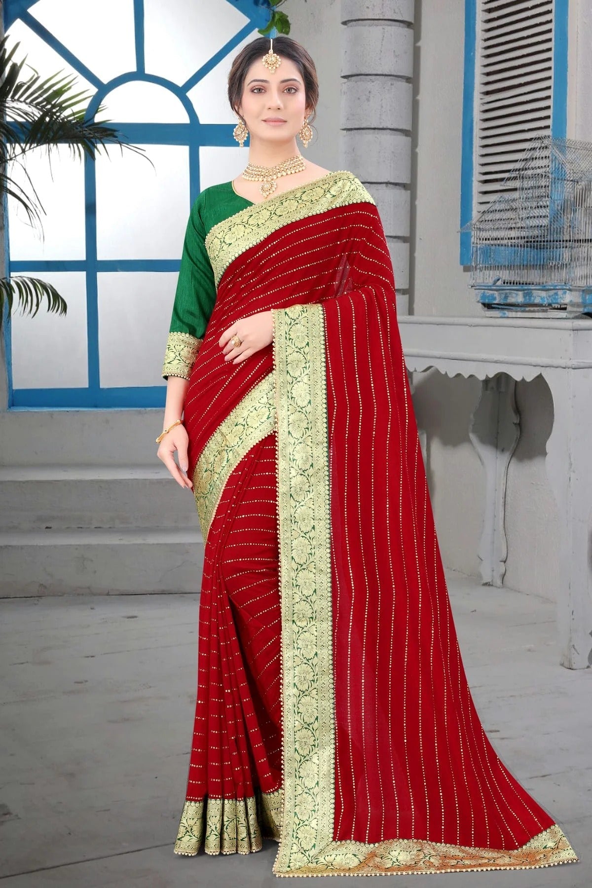 Red Vichitra Silk Designer Saree NCLC11210380
