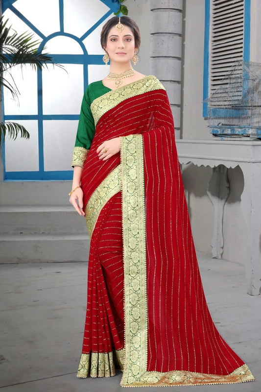 Red Vichitra Silk Designer Saree NCLC11210380