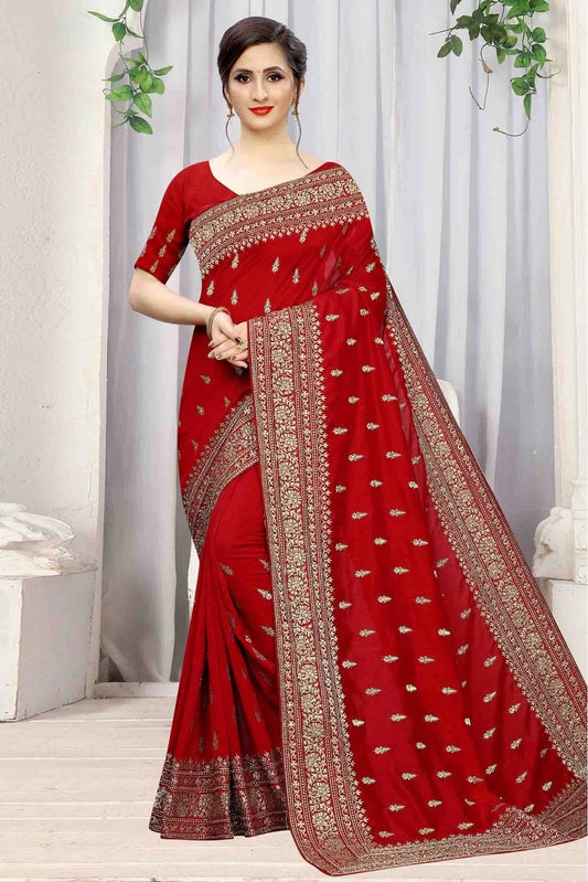 Red Vichitra Silk Designer Saree NCSD10910507