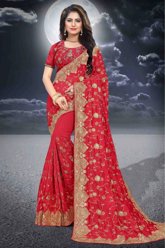 Red Vichitra Silk Designer Saree NCSD10910522