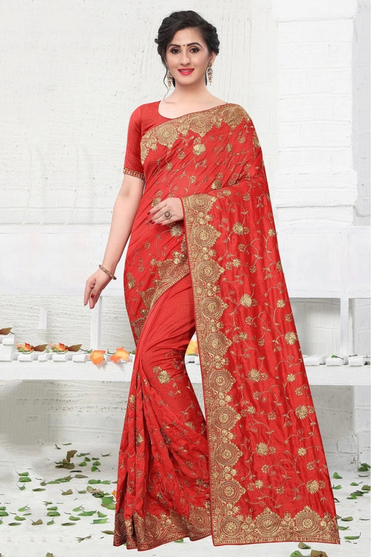 Red Vichitra Silk Designer Saree NCSD10910541