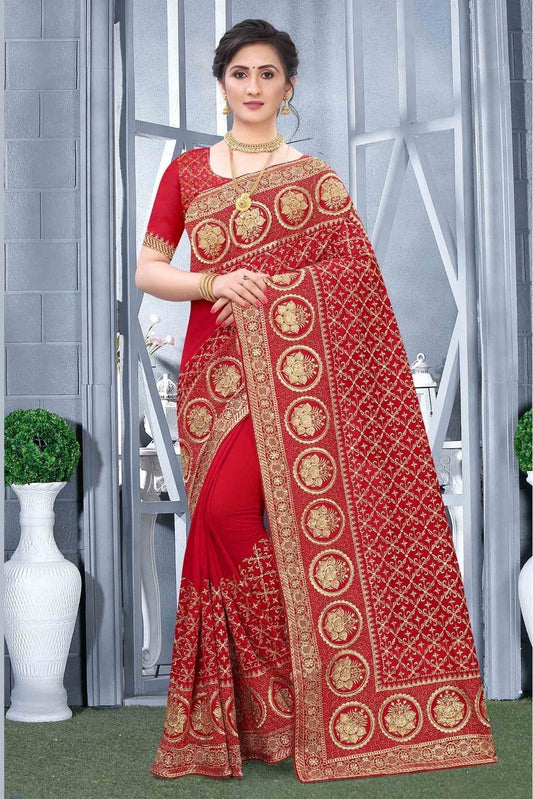 Red Vichitra Silk Designer Saree NCSD10910562