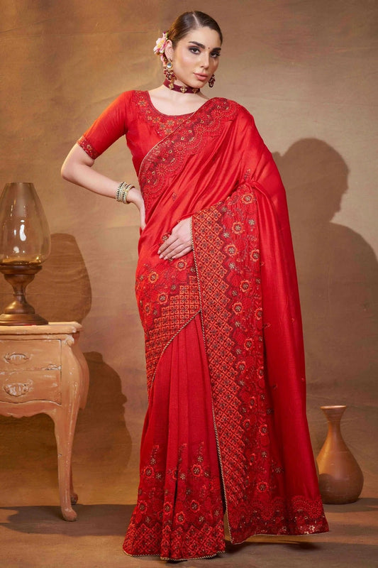 Red Vichitra Silk Designer Saree NCSD11110827