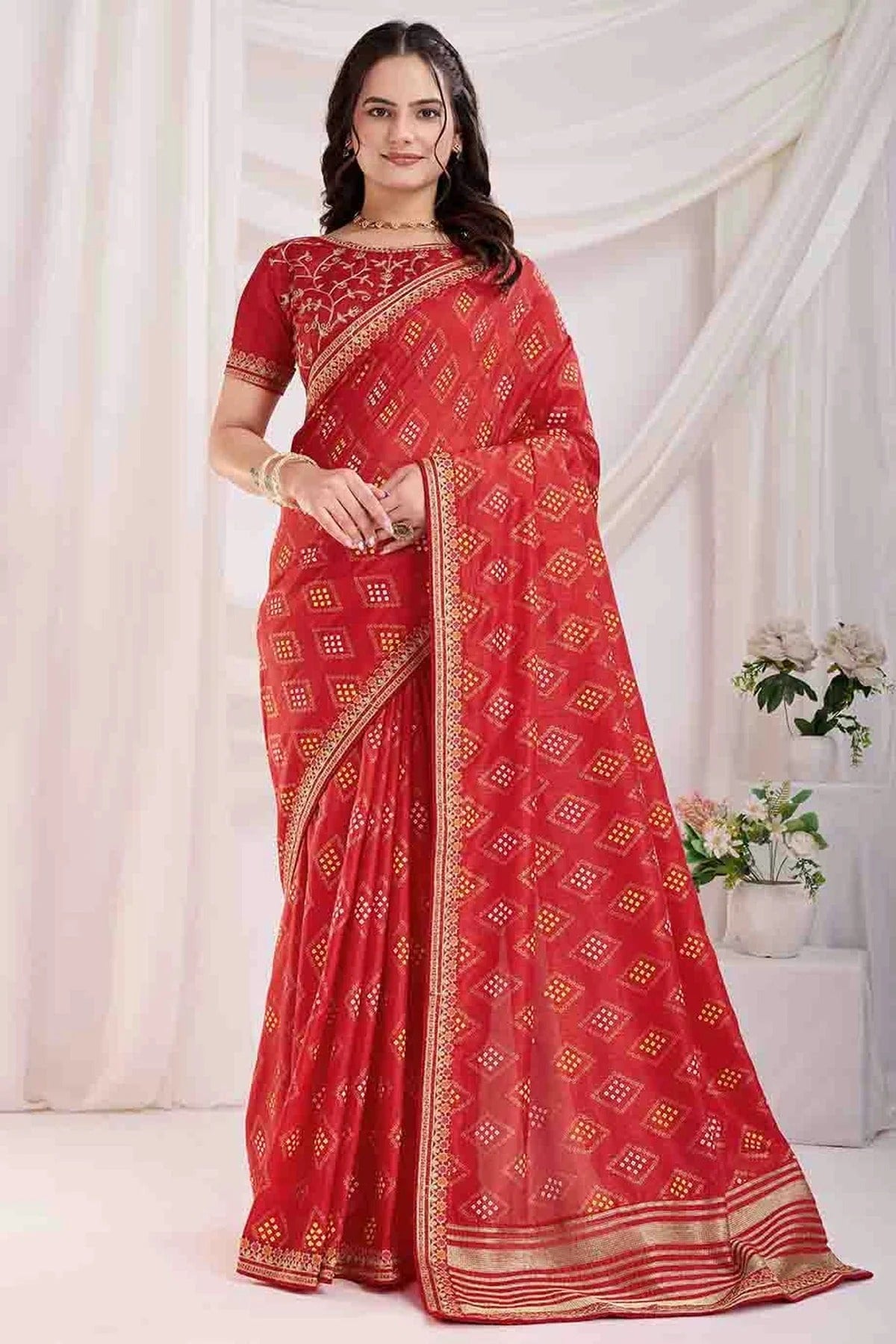 Red Vichitra Silk Designer Saree NCSD11110951