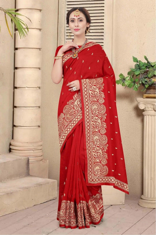 Red Vichitra Silk Designer Saree NCSD11210726