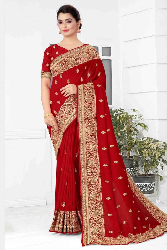 Red Vichitra Silk Designer Saree NCSD11210750