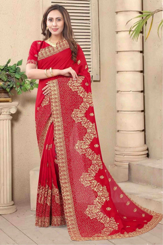 Red Vichitra Silk Embroidery Saree NCSD11210732