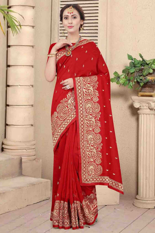 Red Vichitra Silk Embroidery Saree NCSD11210866