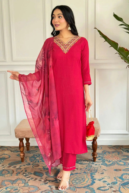 Red Viscose Rayon Stitched Salwar Suit NCSS11111609