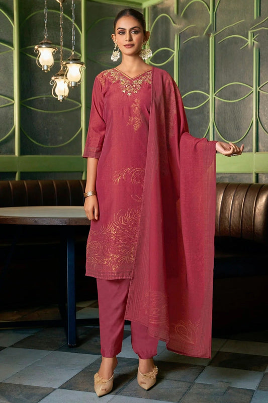 Red Viscose Silk Stitched Suit NCSS11111411