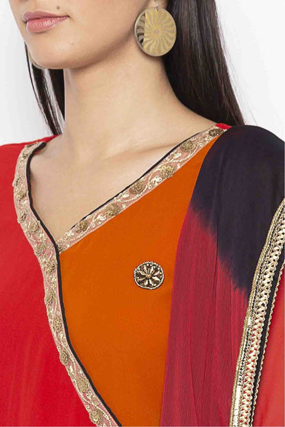 Red and Mustard Plus Size Georgette Embroidery Pant Style Suit NCSS10710628