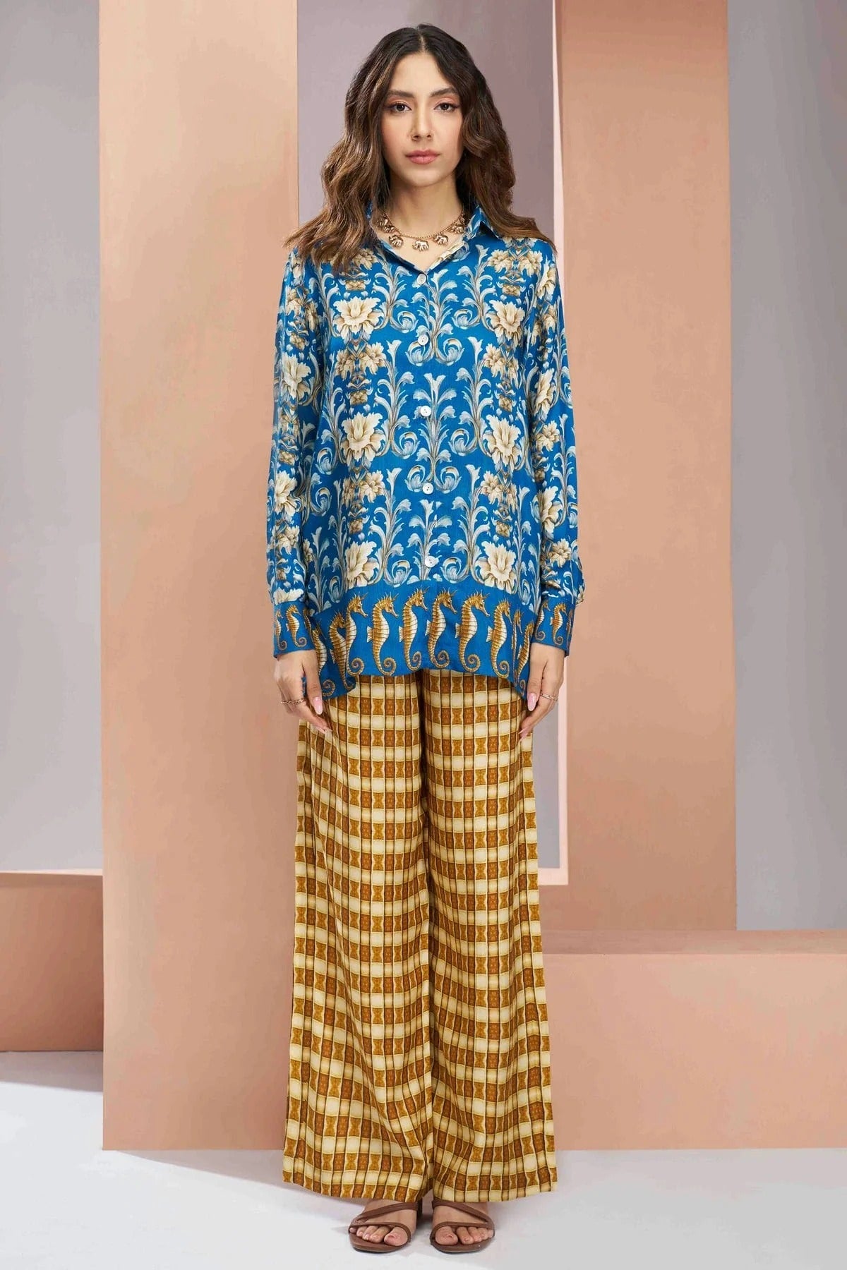 Royal Blue Muslin Silk Co-Ord Set NCTP10810116