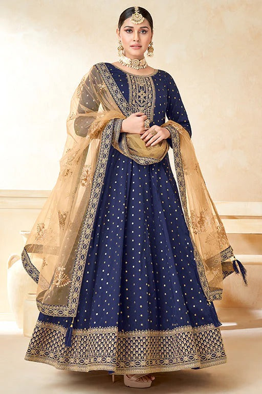 Royal Blue Taffeta Silk Anarkali Suit NCSM10510312
