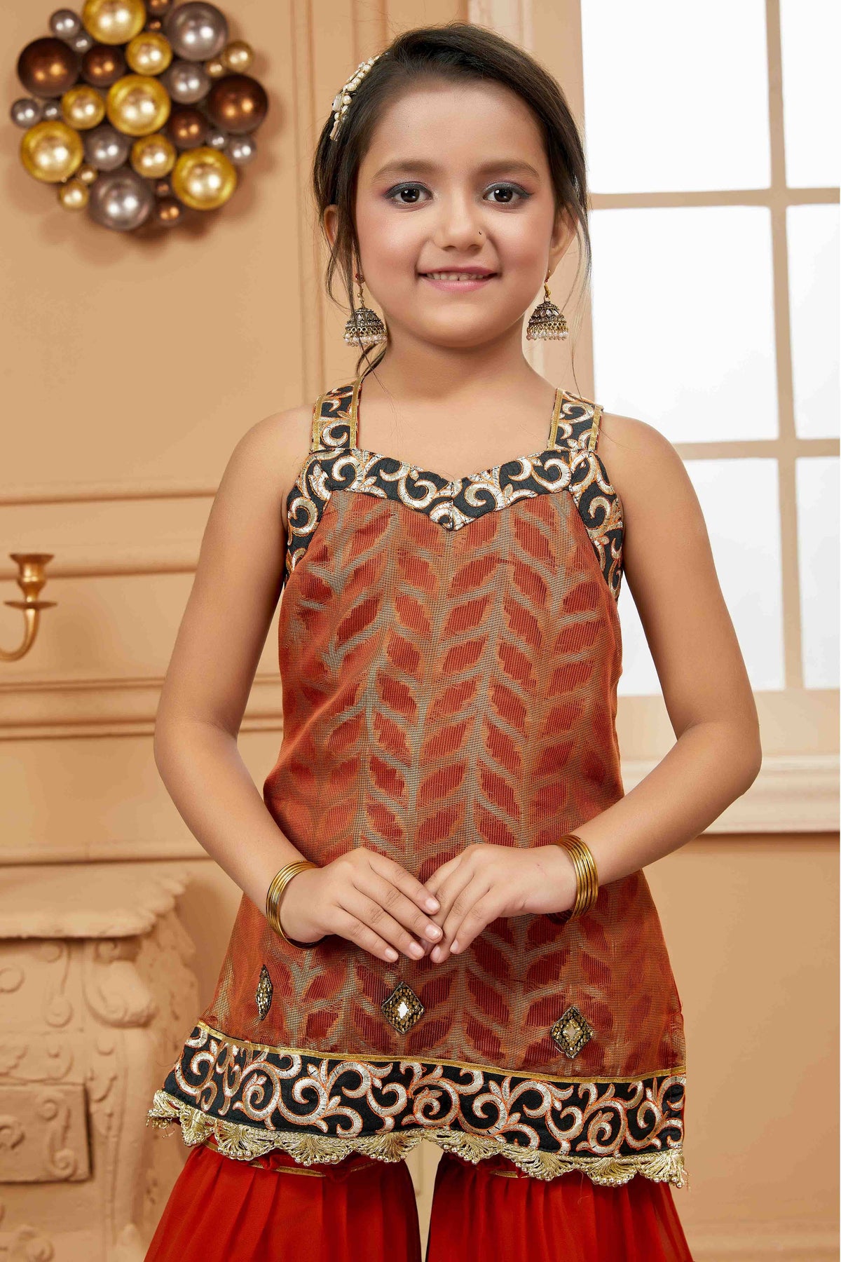 Rust Brocade Sharara Suit NCGW10710809