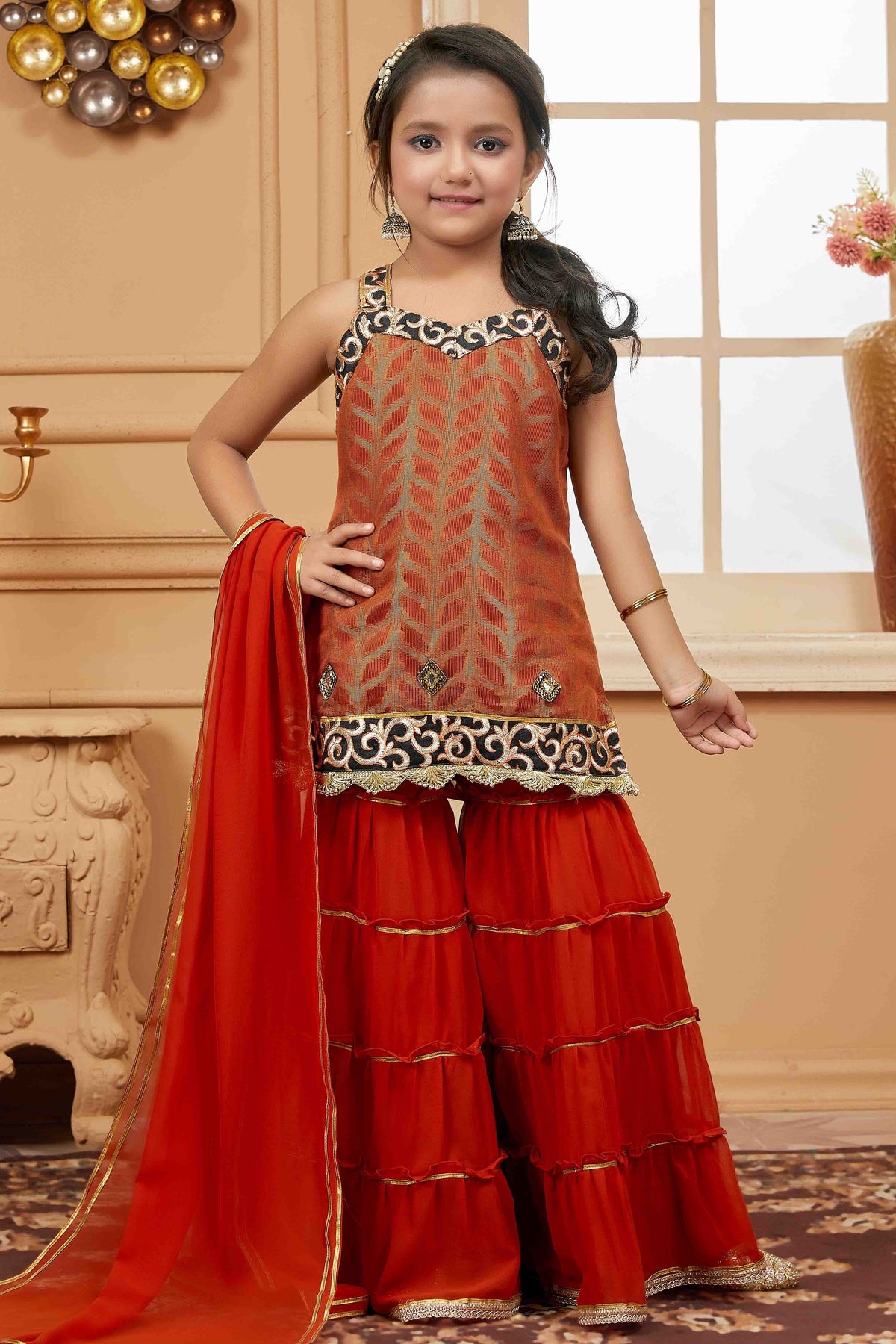 Rust Brocade Sharara Suit NCGW10710809