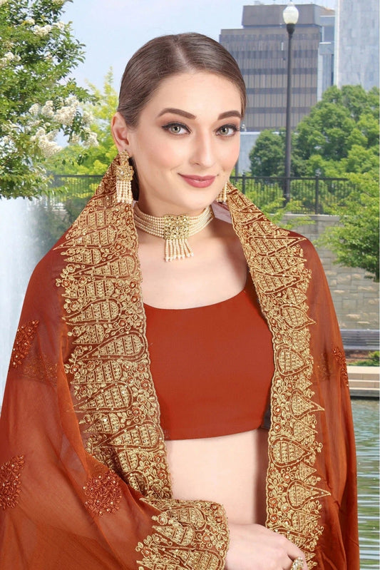 Rust Chiffon Embroidery Saree NCSD11210788
