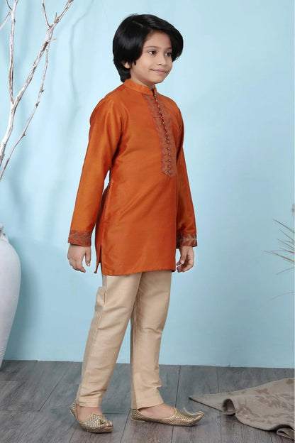 Rust Cotton Silk Kurta Pajama NCBW10710673