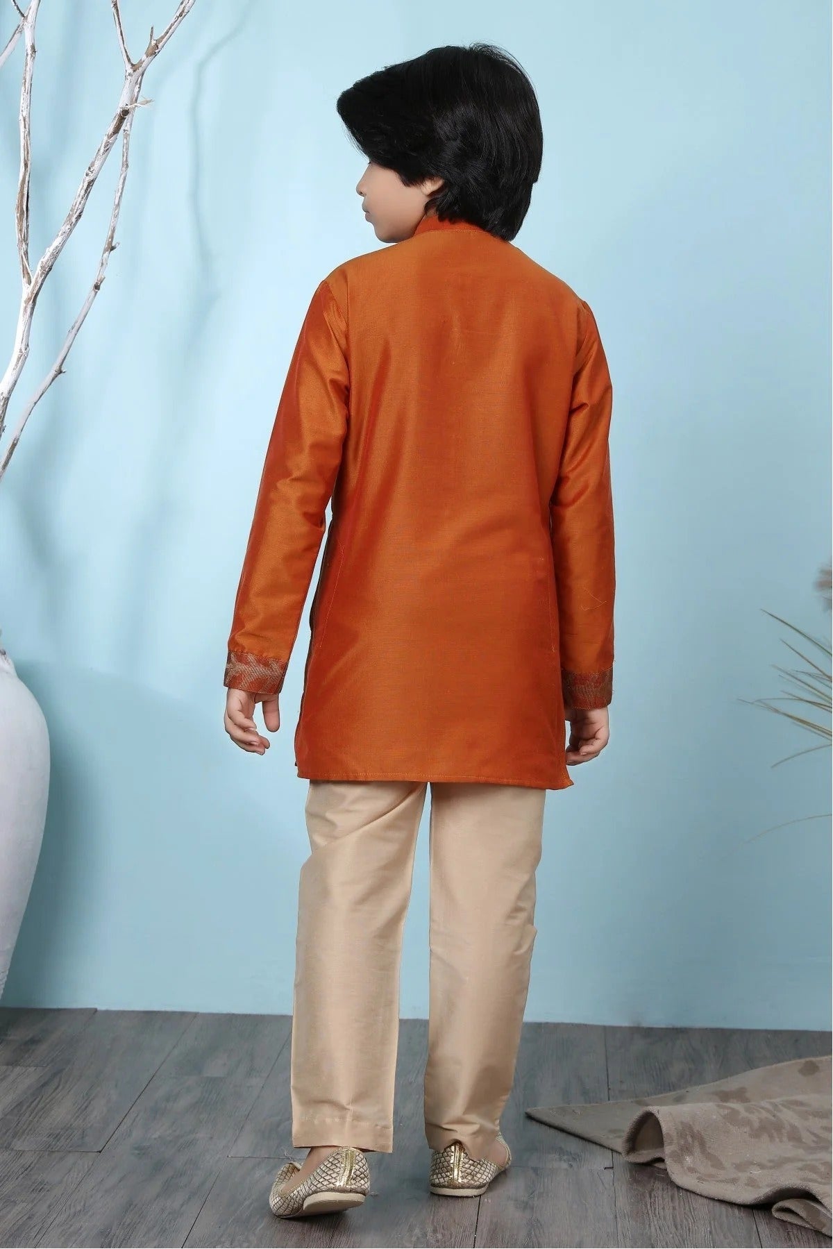 Rust Cotton Silk Kurta Pajama NCBW10710673