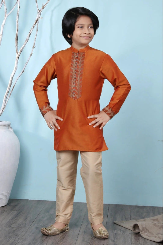 Rust Cotton Silk Kurta Pajama NCBW10710673