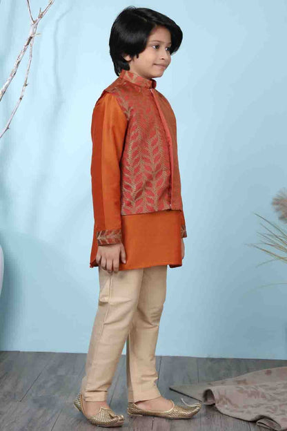 Rust Cotton Silk Kurta PajamaWith Jacket  NCBW10710704