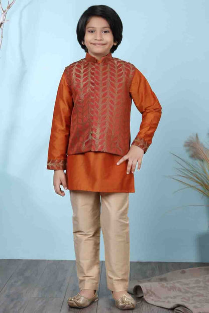 Rust Cotton Silk Kurta PajamaWith Jacket  NCBW10710704