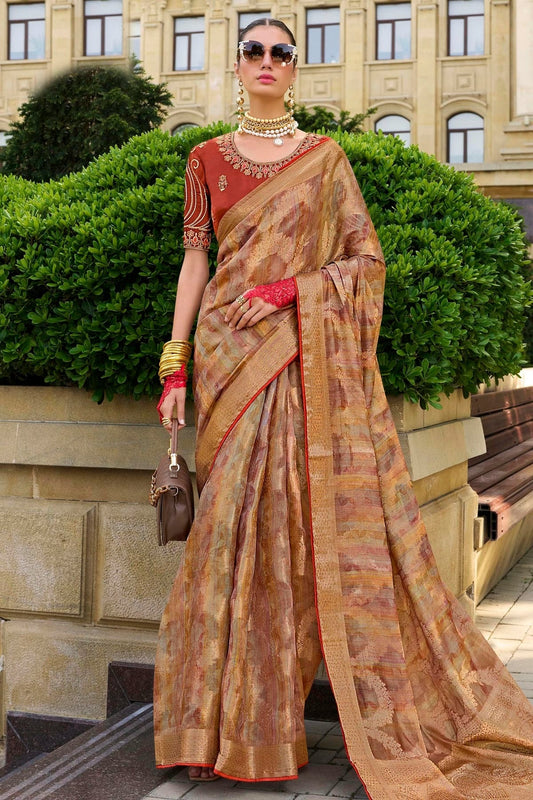 Rust Orange Jacquard Silk Traditional Saree NCSD11111481