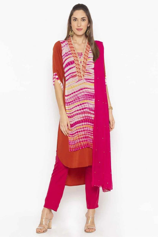Rust Plus Size Stitched Georgette Embroidery Pant Style Suit NCSS10710512