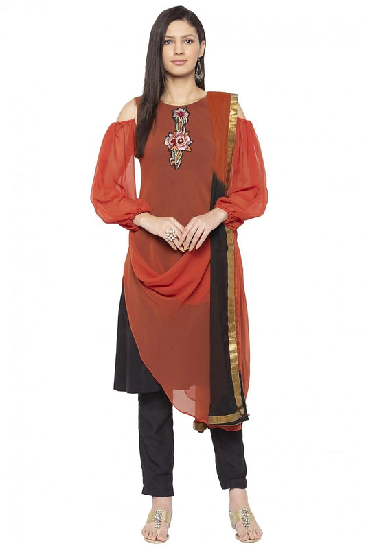Rust Plus Size Stitched Georgette Embroidery Pant Style Suit NCSS10710577