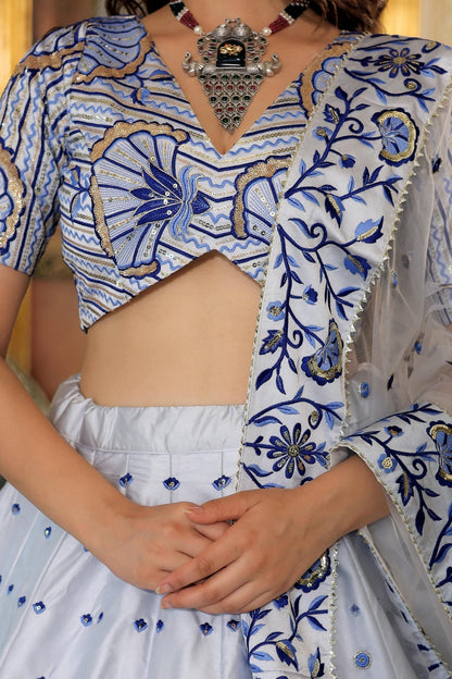 Satin Lehenga Choli In Off White Colour LC10110194