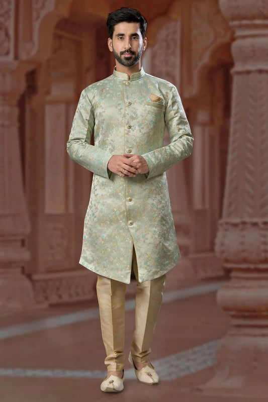 Sea Green Banarasi Soft Jacquard Sherwani NCSH10410239