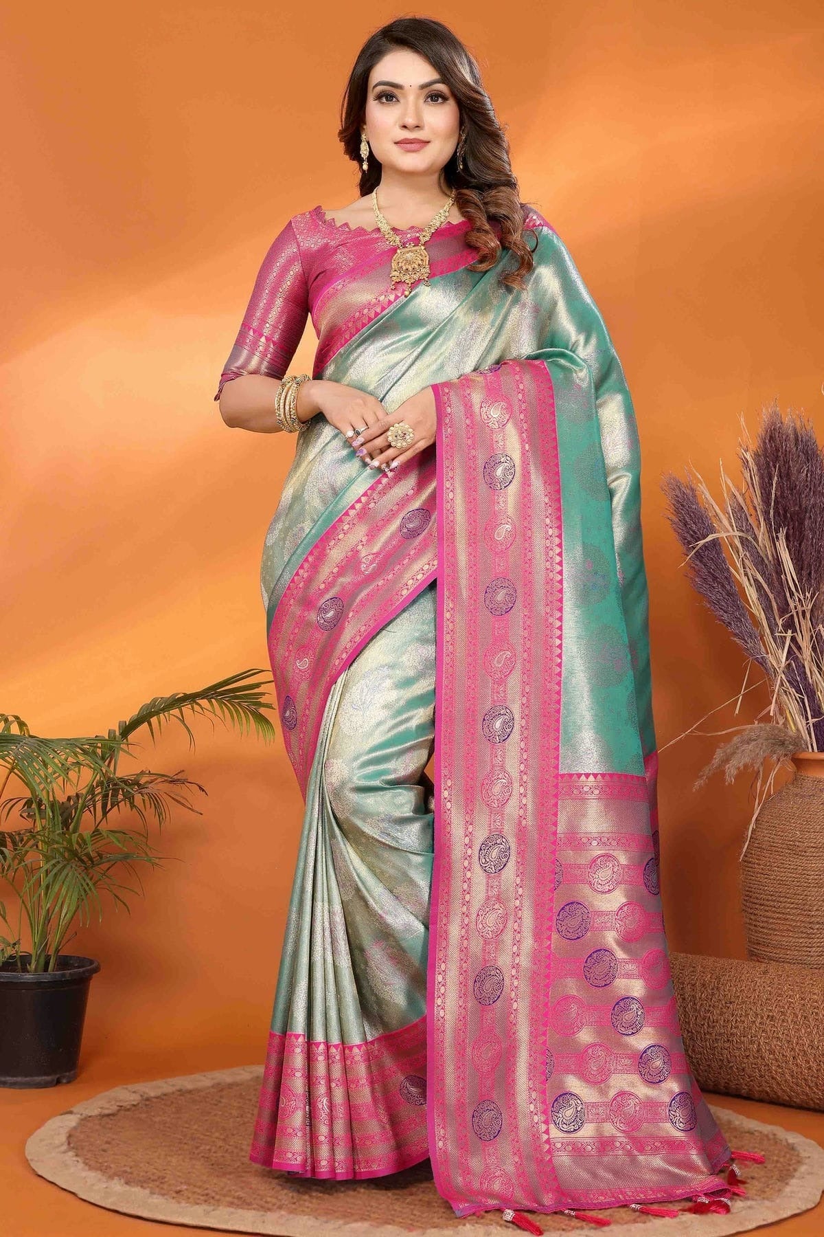 Sea Green Banarasi Tissue Silk Traditional Saree NCSD11110810
