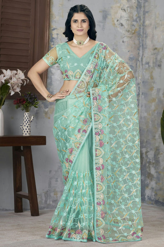 Sea Green Butterfly Net Designer Saree NCSD11111225
