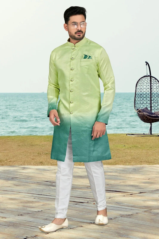 Sea Green Champion Silk Indo Western Sherwani NCSH10410304
