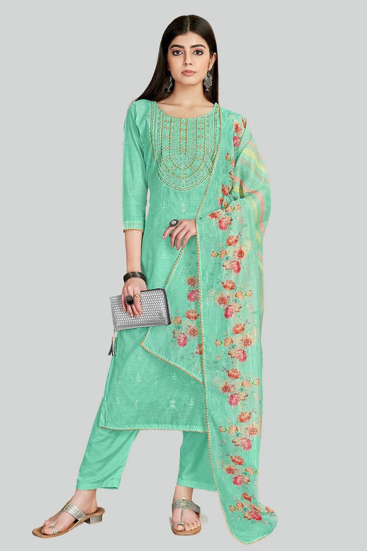 Sea Green Chanderi Silk Pant Style Suit NCSM11112368