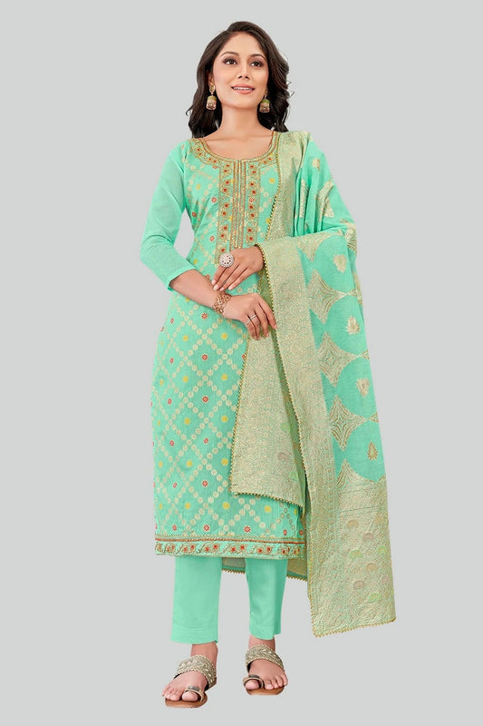 Sea Green Chanderi Silk Pant Style Suit NCSM11112374