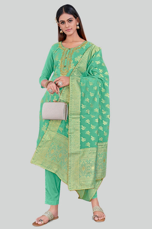 Sea Green Chanderi Silk Pant Style Suit NCSM11112394