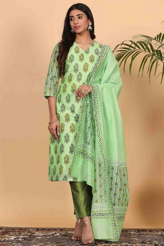 Sea Green Chanderi Stitched Suit NCSS11110895