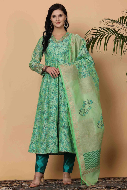 Sea Green Chanderi Stitched Suit NCSS11110904