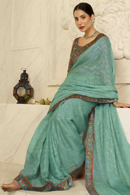 Sea Green Chiffon Digital Foil Printed Designer Saree NCSD11110391