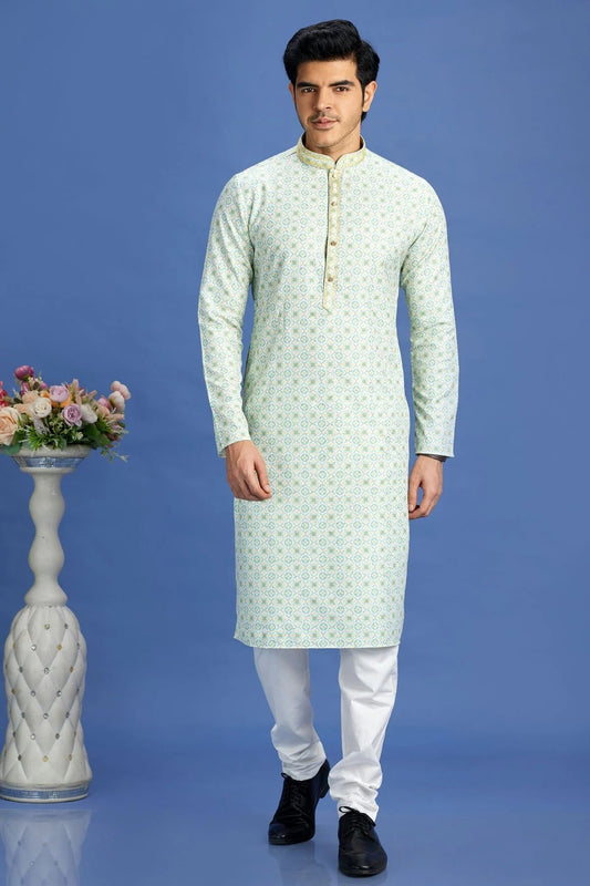Sea Green Cotton Pintex Kurta Pajama NCKP12310213