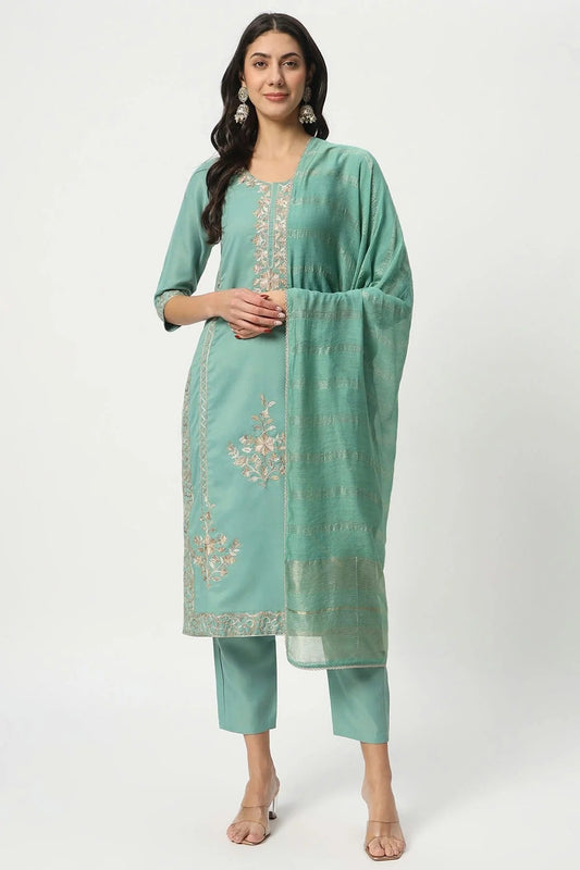 Sea Green Cotton Stitched Salwar Suit NCSS11111915
