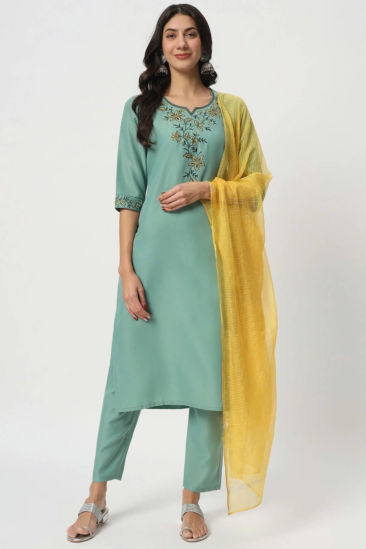 Sea Green Cotton Stitched Salwar Suit NCSS11111951