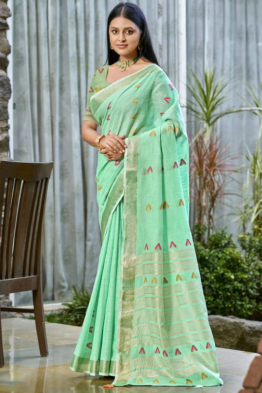 Sea Green Cotton Woven Traditional Saree NCSD11010243